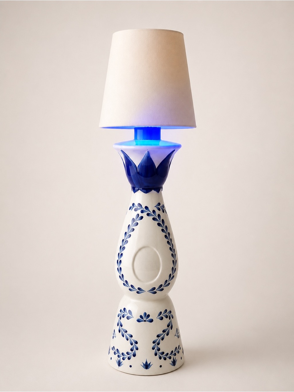 Blue and White Ceramic Table Lamp - Decorative Home Art